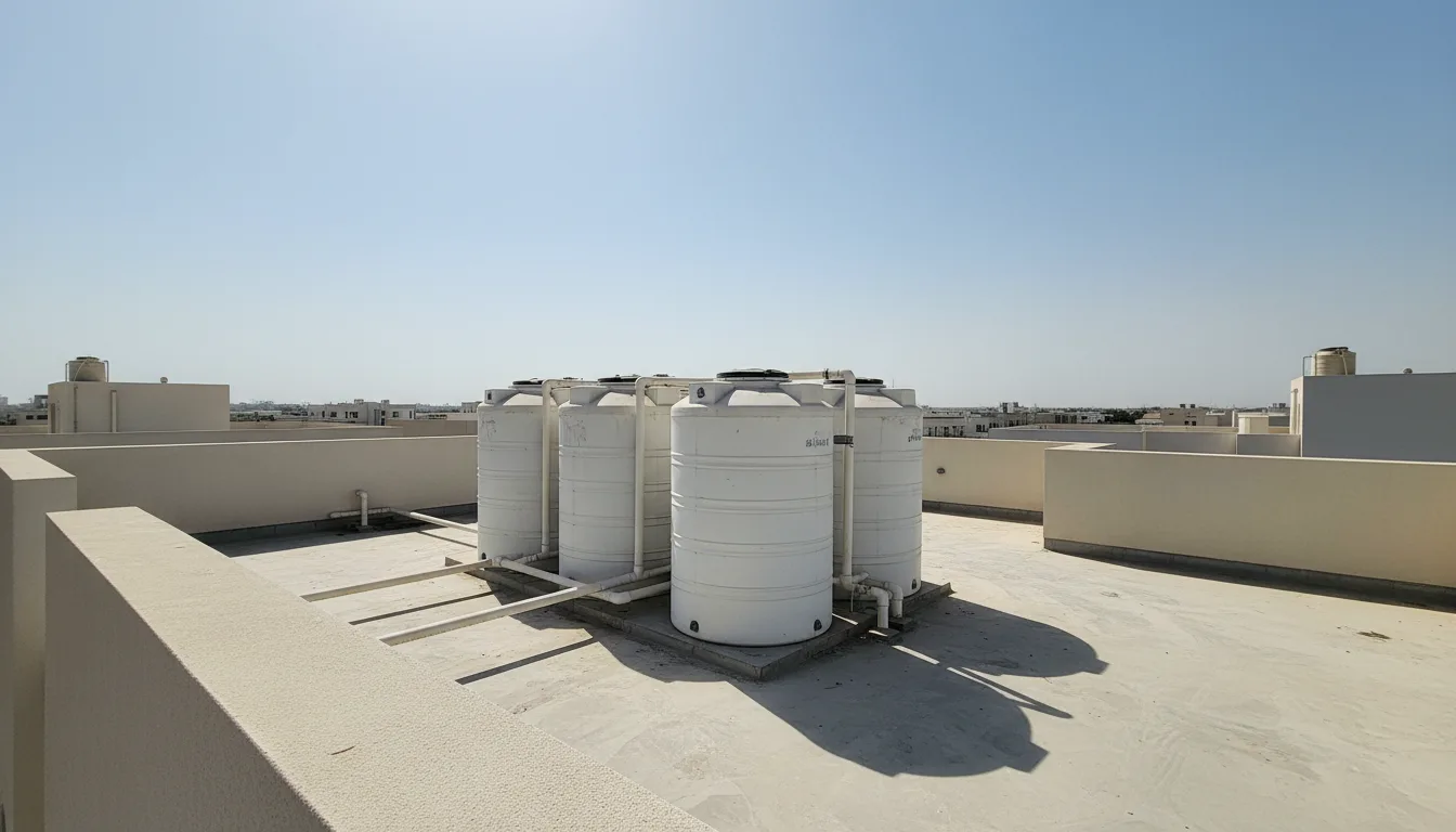 Rooftop water tank on a Qatar home